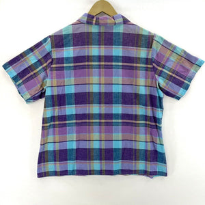 Lucia Women's Plaid Button Blouse Lightweight Made USA Vtg Blue Purple Size L