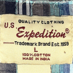 US Expedition Men's Button Up Shirt Western Workwear Plaid Blue White Size L