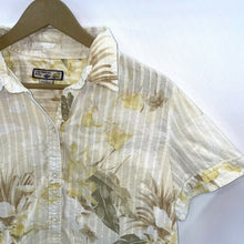 Caribbean Joe Women's Sheer Button Blouse Tropical Floral Hawaii Yellow Size L