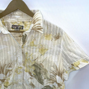 Caribbean Joe Women's Sheer Button Blouse Tropical Floral Hawaii Yellow Size L