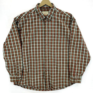 Eddie Bauer Men's Button Up Shirt Heavy Oversized Plaid Green Orange Size 2XL