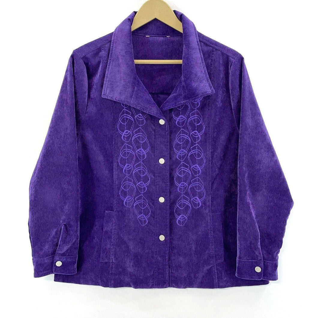 Vintage Women's Corduroy Jacket Embroidered Snap Button Size L