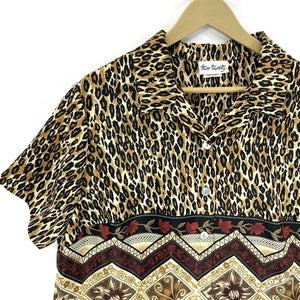 Two Twenty Women's Button Up Blouse Leopard Tribal Tropical Vtg Brown Size XL