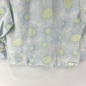 DinaK Women's Button Up Blouse Lightweight Retro Floral Blue Green Size M