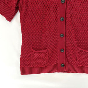 Chaps Women's Button Cardigan Sheer Knit Sweater Top Pockets Vtg Red Size L