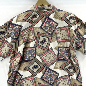 Act III Women's Button Up Blouse Floral Paisley Vtg Made USA Beige Size 18W