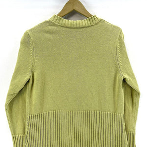 Vtg Women's Long Button Cardigan Ribbed Knit Sweater Lime Green Size M