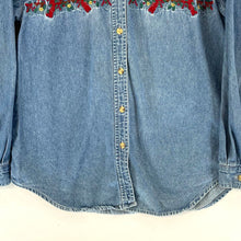 Bobbie Brooks Women's Denim Button Up Cardinal Holiday Stitching Vtg Blue Size L