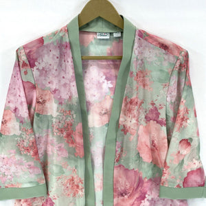 Haband Women's Floral Duster Kimono Sheer Lightweight Vtg Pink Green Size L