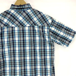 US Expedition Men's Button Up Shirt Western Workwear Plaid Blue White Size L