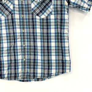 US Expedition Men's Button Up Shirt Western Workwear Plaid Blue White Size L