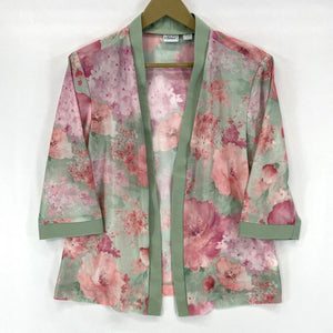 Haband Women's Floral Duster Kimono Sheer Lightweight Vtg Pink Green Size L