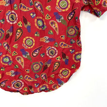 Leslie Fay Women's Button Up Blouse Paisley Tribal Geometric Vtg Red Size 4