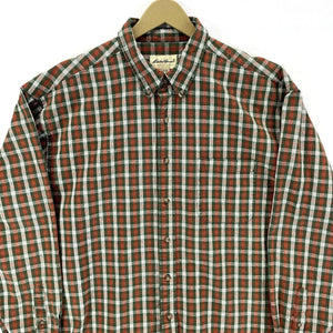 Eddie Bauer Men's Button Up Shirt Heavy Oversized Plaid Green Orange Size 2XL