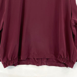 Teddi Women's Light Zip Jacket Silky Pockets Gold Leaf Stitch Vtg Maroon Size 2X