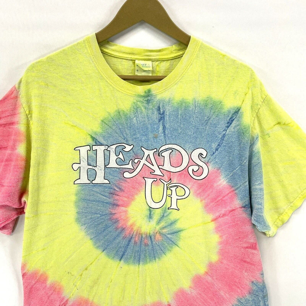 Port Co Men's T Shirt Heads Up Lambert's Cafe MO Tie Dye Blue Pink Yellow Size L