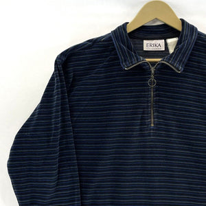 Erika Women's 90's Sweater 1/4 Quarter Zip Pullover Striped Vtg Blue Size L