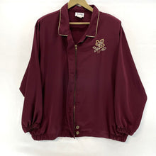 Teddi Women's Light Jacket Silky Gold Leaf Stitch Pockets Vtg Maroon Size 2X