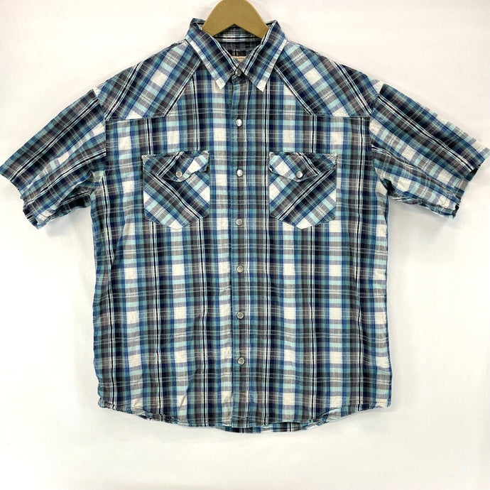 US Expedition Men's Button Up Shirt Western Workwear Plaid Blue White Size L