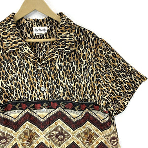 Two Twenty Women's Button Up Blouse Leopard Tribal Tropical Vtg Brown Size XL