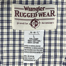 Wrangler Men's Plaid Button Up Shirt Rugged Wear Outdoor Blue White Size L