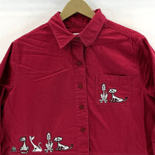 Playful Stitched Cat Mouse Red Blouse Size X