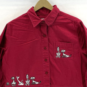 Playful Stitched Cat Mouse Red Blouse Size X