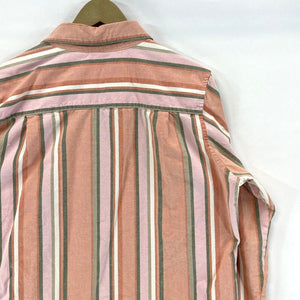 Women's Button Up Blouse Lightweight Beach Outdoor Striped Coral Pink Size L