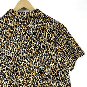 Two Twenty Women's Button Up Blouse Leopard Tribal Tropical Vtg Brown Size XL