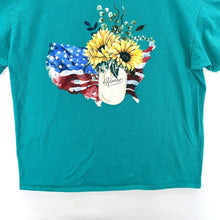 Casual Teal Blue USA Flag Shirt L