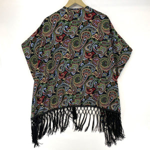 J & M Women's Paisley Duster Tassels Light Flowy Made USA Black One Size