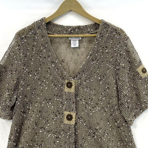 Blair Women's Button Blouse Sheer Knit Beach Boho Hippie Beige Size M