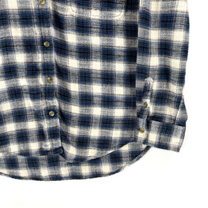 American Eagle Women's Hoodie Button Up Flannel Tunic Grunge Plaid Blue Size S