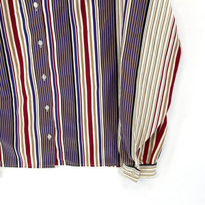 Pykettes Women's Striped Blouse Light Button Up Pleated Vtg Purple Red Size 12