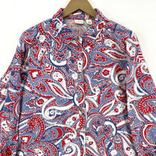 Westbound Women's Button Up Linen Blend Flowy Tunic Paisley Blue Red Size L