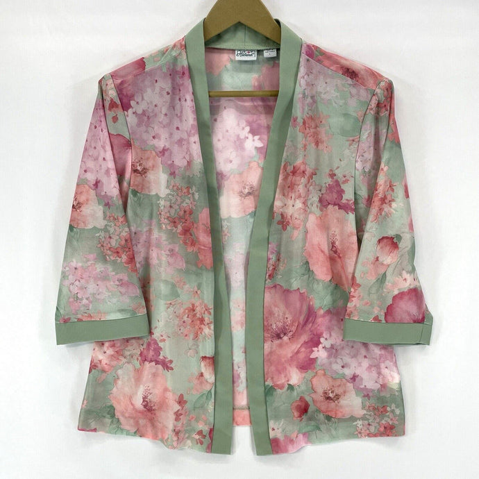 Haband Women's Floral Duster Kimono Sheer Lightweight Vtg Pink Green Size L