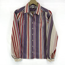 Pykettes Women's Striped Blouse Light Button Up Pleated Vtg Purple Red Size 12