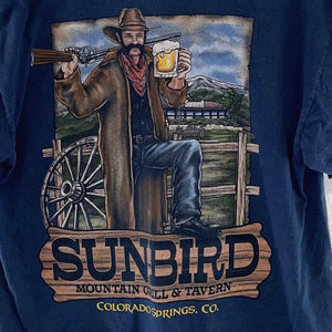 Gildan Men's Graphic T Shirt Sunbird Mountain Grill Colorado Springs Blue Size L