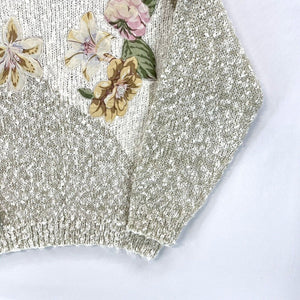 Penbrooke Lane Women's Knit Sweater Cozy Soft Pearl Flower Vtg Beige Size L