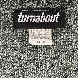 Turnabout Women's Knit Sweater Diamond Stripe Oversized Made USA Vtg Gray Size L