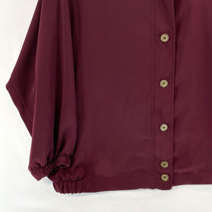 Teddi Women's Light Zip Jacket Silky Pockets Gold Leaf Stitch Vtg Maroon Size 2X