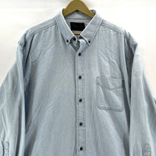 Sportex Men's Denim Button Up Shirt Distressed Workwear Vtg Blue Size XL