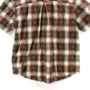 Cabin Creek Women's Brown Plaid Button Up Shirt Aztec Stitching Size L