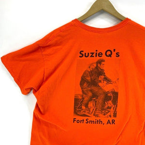 Gildan Men's T Shirt Suzie Q's Fort Smith AR Souvenir Bright Orange Size XL