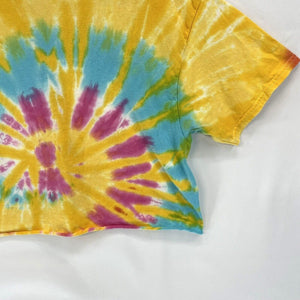 Colortone Women's Cropped T Shirt Elk River Canoe Tie Dye Spiral Yellow Size L