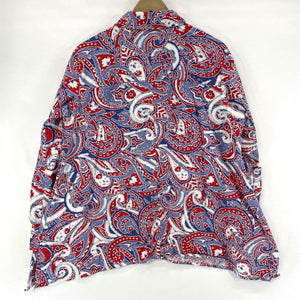 Westbound Women's Button Up Linen Blend Flowy Tunic Paisley Blue Red Size L