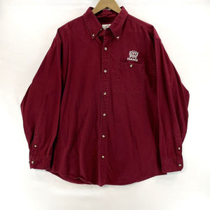 Tri Mountain Mens Button Up Shirt Ivy League Farmer Stitched Workwear Red Size L