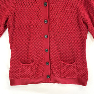 Chaps Women's Button Cardigan Sheer Knit Sweater Top Pockets Vtg Red Size L