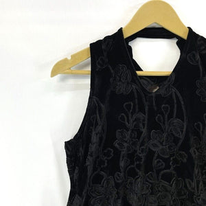 Magnolia Skye Women's Sexy Tank Top Keyhole Back Floral Velvet Black Size M