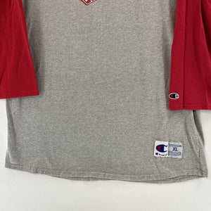 Champion Men's Raglan Baseball Shirt Smoke & Barrel Single Malt Gray Red Size XL